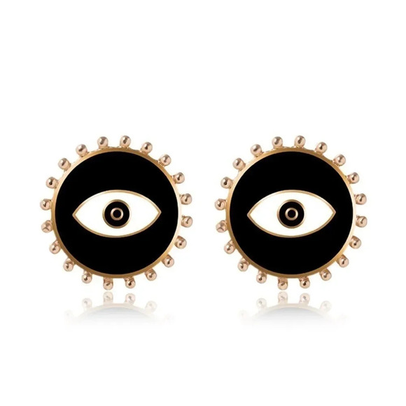 NEW! Boho Round Studded Enamel Evil Eye Stud Earrings - Picture 10 of 10